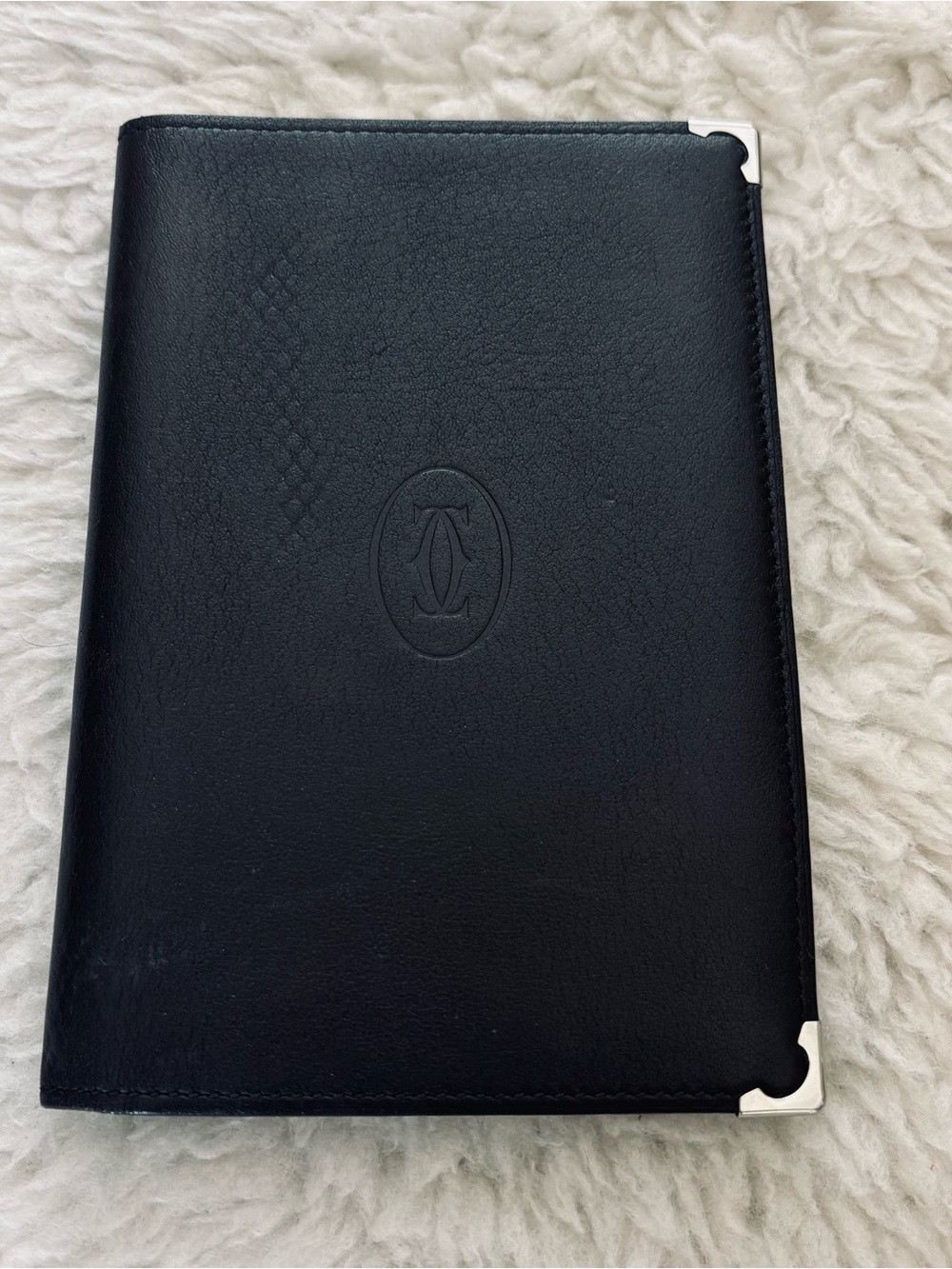 Cartier vintage Black/Burgundy Inside leather Passport Credit Card Holder Wallet